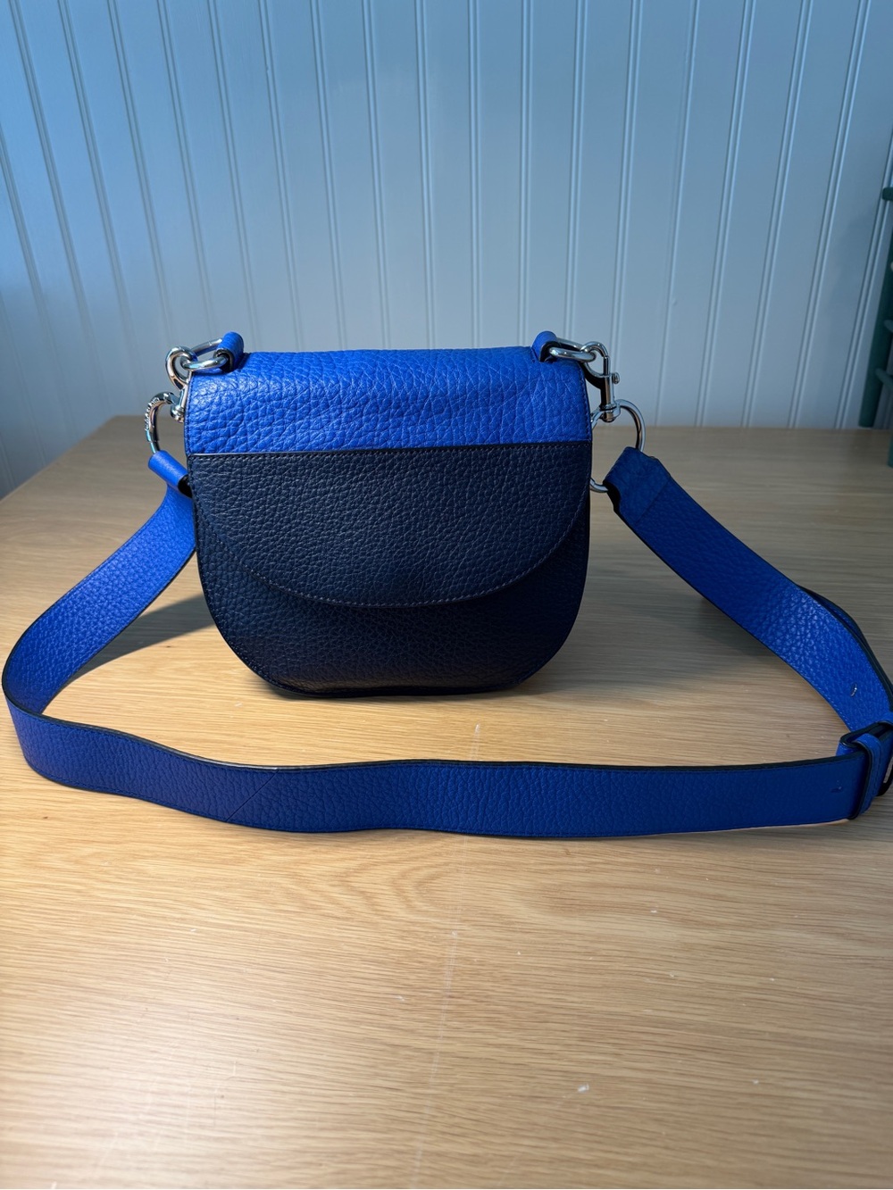 Vince Camuto Blue and Black Pebbled Leather Crossbody